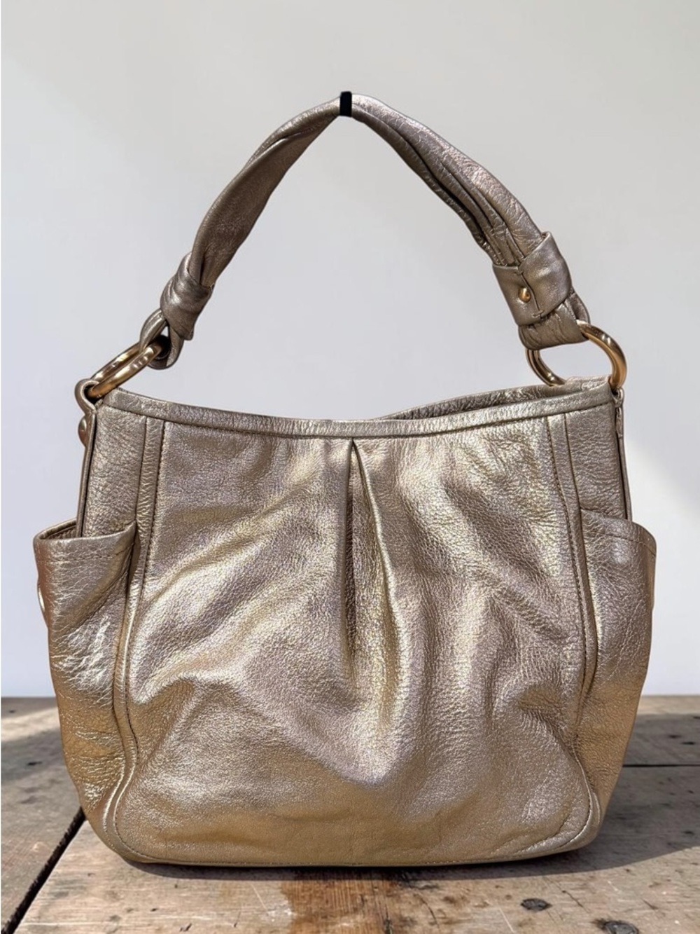 COACH Parker Metallic Champagne Leather Shoulder Tote Bag 13466 - Picture 2 of 15